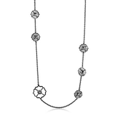 Poppy Love Long Necklace by Lauren G Adams with a metal chain and poppy flower charms on Tampa Home & Garden Store