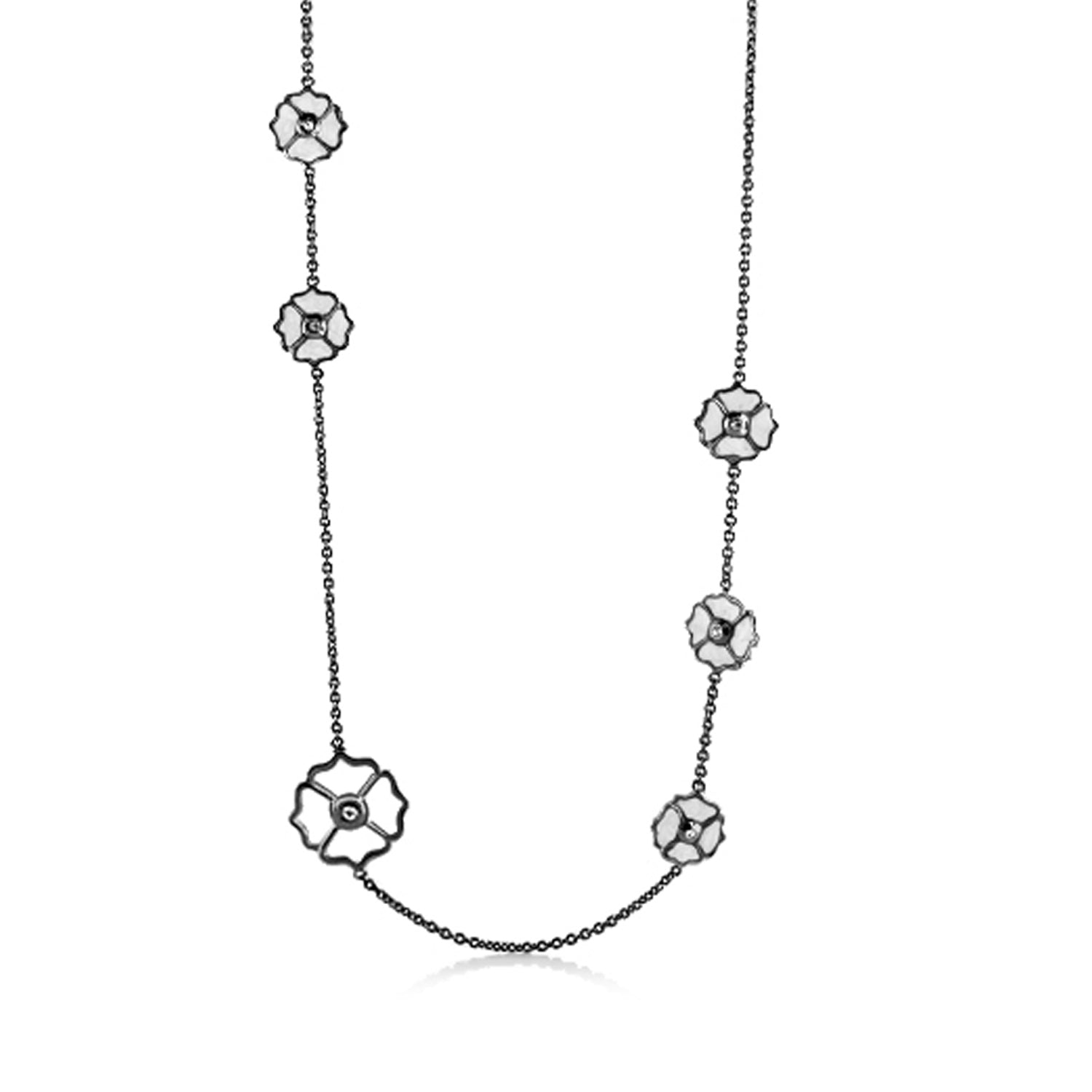 Poppy Love Long Necklace by Lauren G Adams featuring flower charms along a delicate chain on Tampa Home & Garden Store
