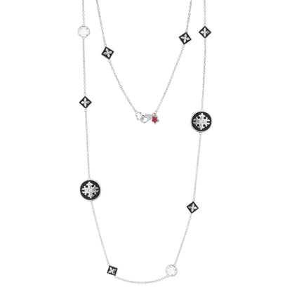 Mandarine Oriental Long Necklace by Lauren G Adams with black enamel charms on silver chain on Tampa Home & Garden Store