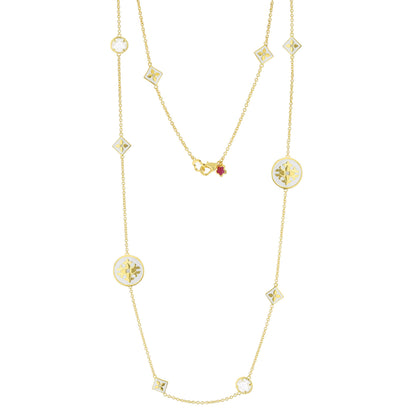 Mandarine Oriental Necklace gold-tone layered chain with square floral charms Lauren G Adams on Tampa Home & Garden Store