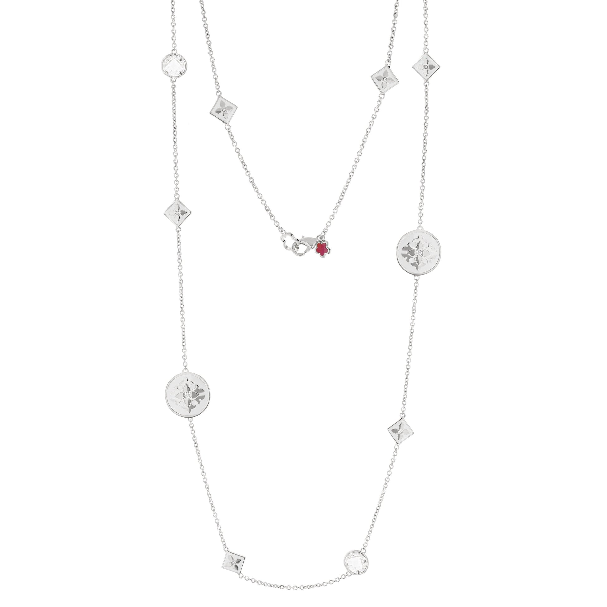 Mandarine Oriental Necklace by Lauren G Adams with square floral charms and round pendants on Tampa Home & Garden Store