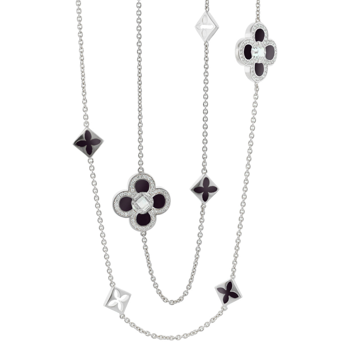 Black Floral Clover Necklace and the Gold Chain
