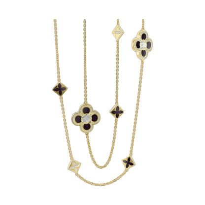Black Floral Clover Necklace and the Gold Chain