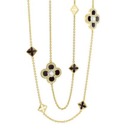 Black Floral Clover Necklace and the Gold Chain