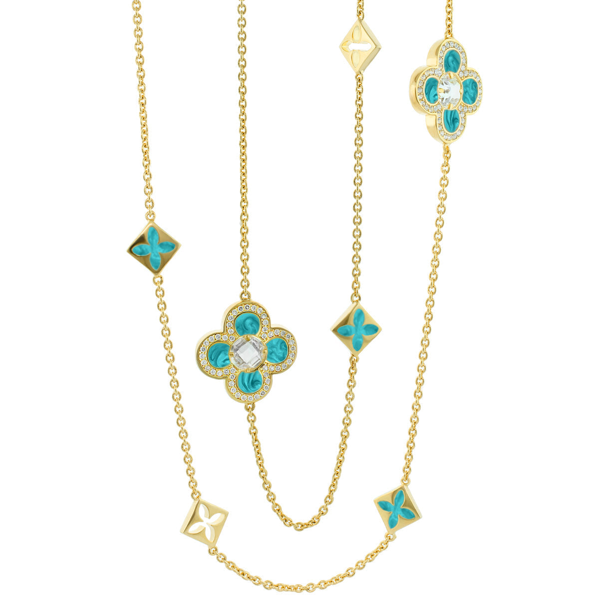 Black Floral Clover Necklace and the Gold Chain