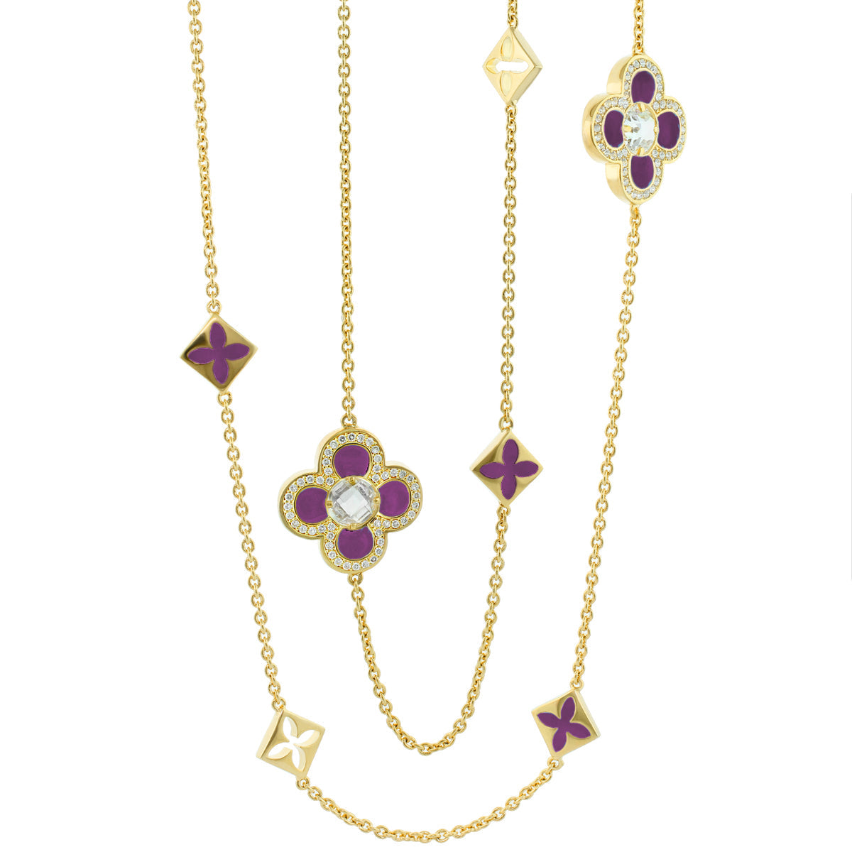 Black Floral Clover Necklace and the Gold Chain