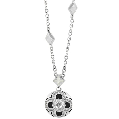 Floral Knight Necklace pendant in silver with black enamel petals and central crystal on Tampa Home & Garden Store