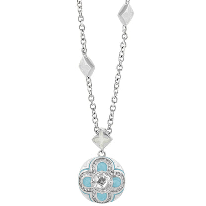 Floral Knight Necklace pendant by Lauren G Adams in silver tone with turquoise enamel petals on Tampa Home & Garden Store