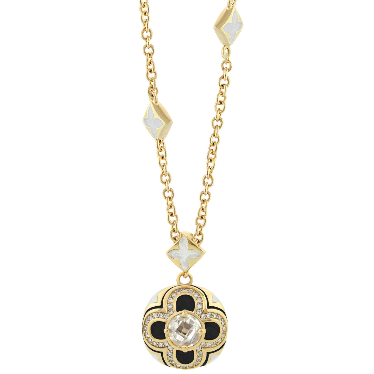 Floral Knight pendant by Lauren G Adams on gold-tone chain with crystal center on Tampa Home & Garden Store