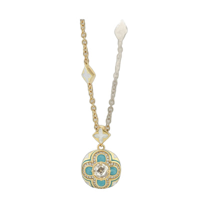 Floral Knight Necklace pendant on gold chain with turquoise enamel locket and diamonds on Tampa Home & Garden Store