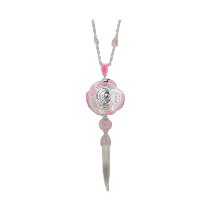 Roses Are Red Pendant Necklace pink and silver rose swirl centerpiece with crystal accents on chain on Tampa Home & Garden Store