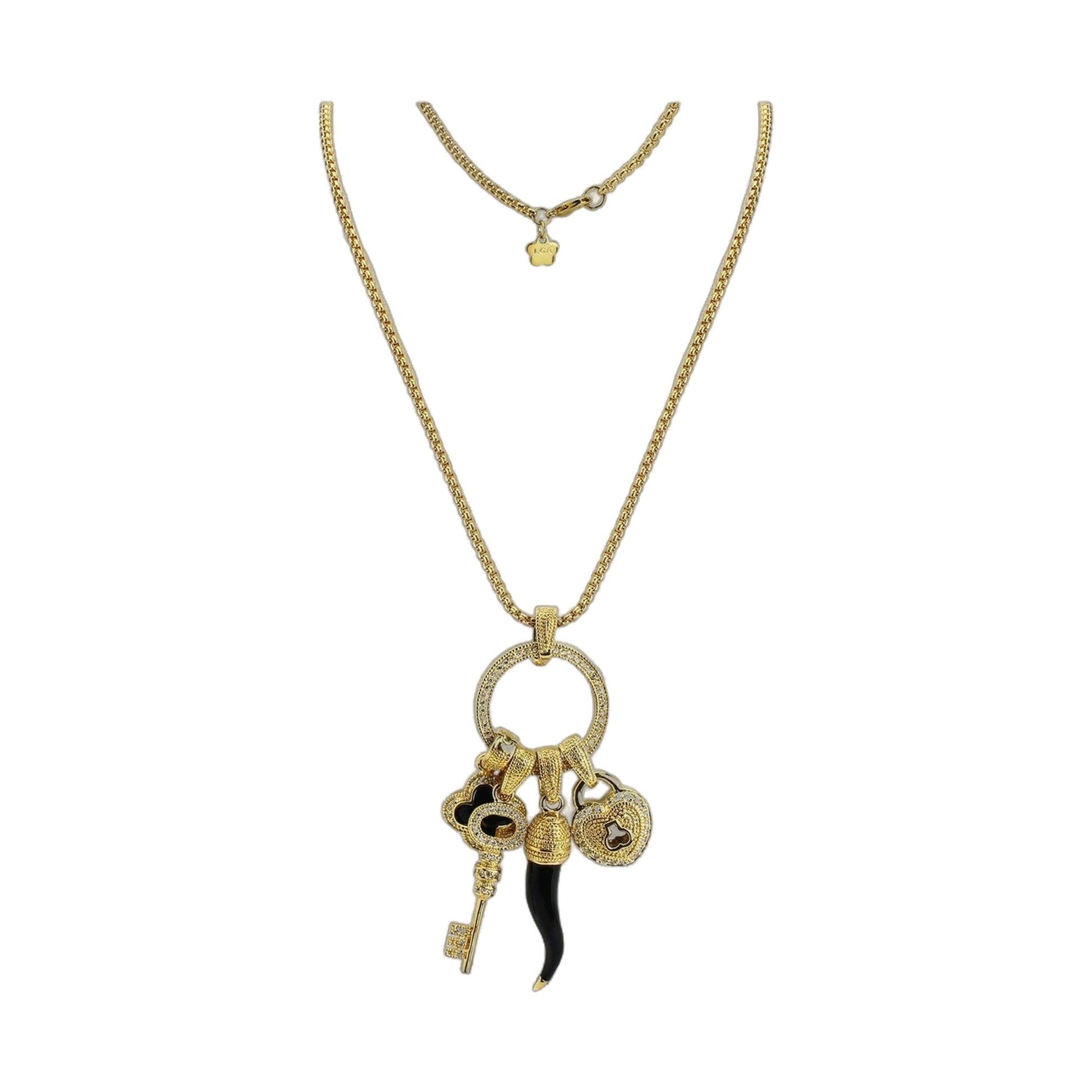Lucky Charms Necklace by Lauren G Adams, gold-tone chain with a clustered charm pendant on Tampa Home & Garden Store