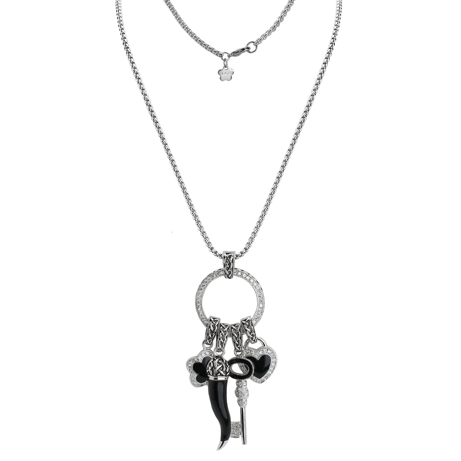 Lucky Charms Necklace by Lauren G Adams, silver-tone layered chain with crystal ring pendant on Tampa Home & Garden Store