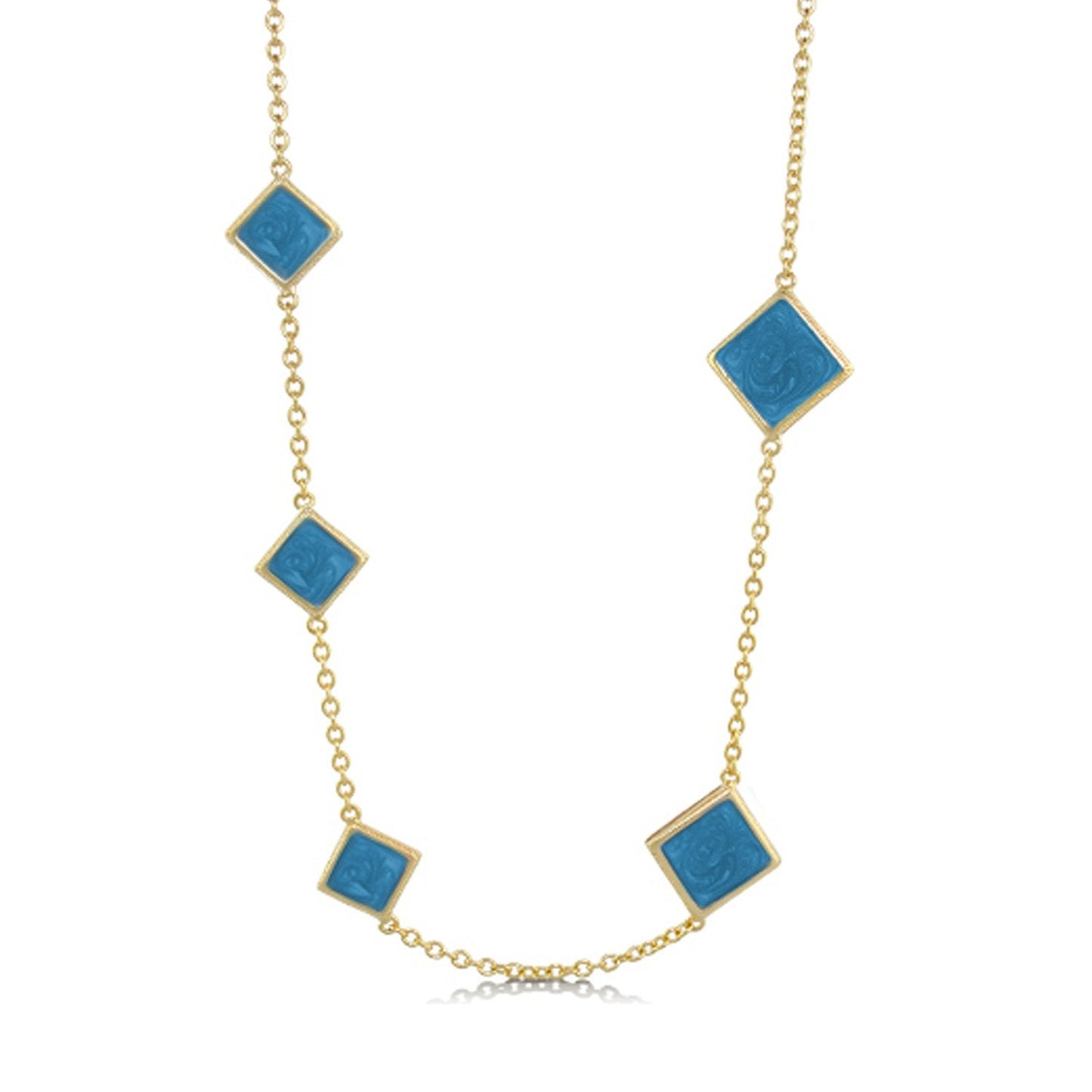 Sea Diamonds Necklace by Lauren G Adams, blue square beads set in gold bezel on chain on Tampa Home & Garden Store