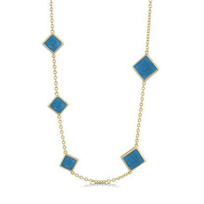 Sea Diamonds Necklace by Lauren G Adams, blue square beads set in gold bezel on chain on Tampa Home & Garden Store