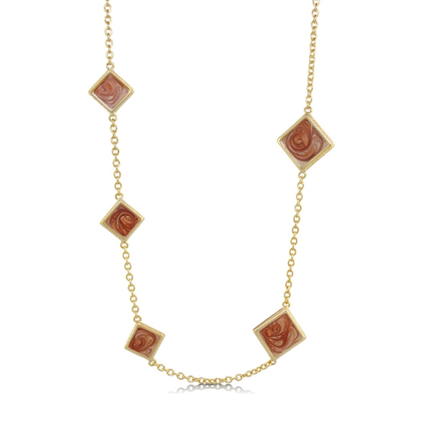 Sea Diamonds Necklace by Lauren G Adams, gold chain with square pink marbled gemstone stations on Tampa Home & Garden Store