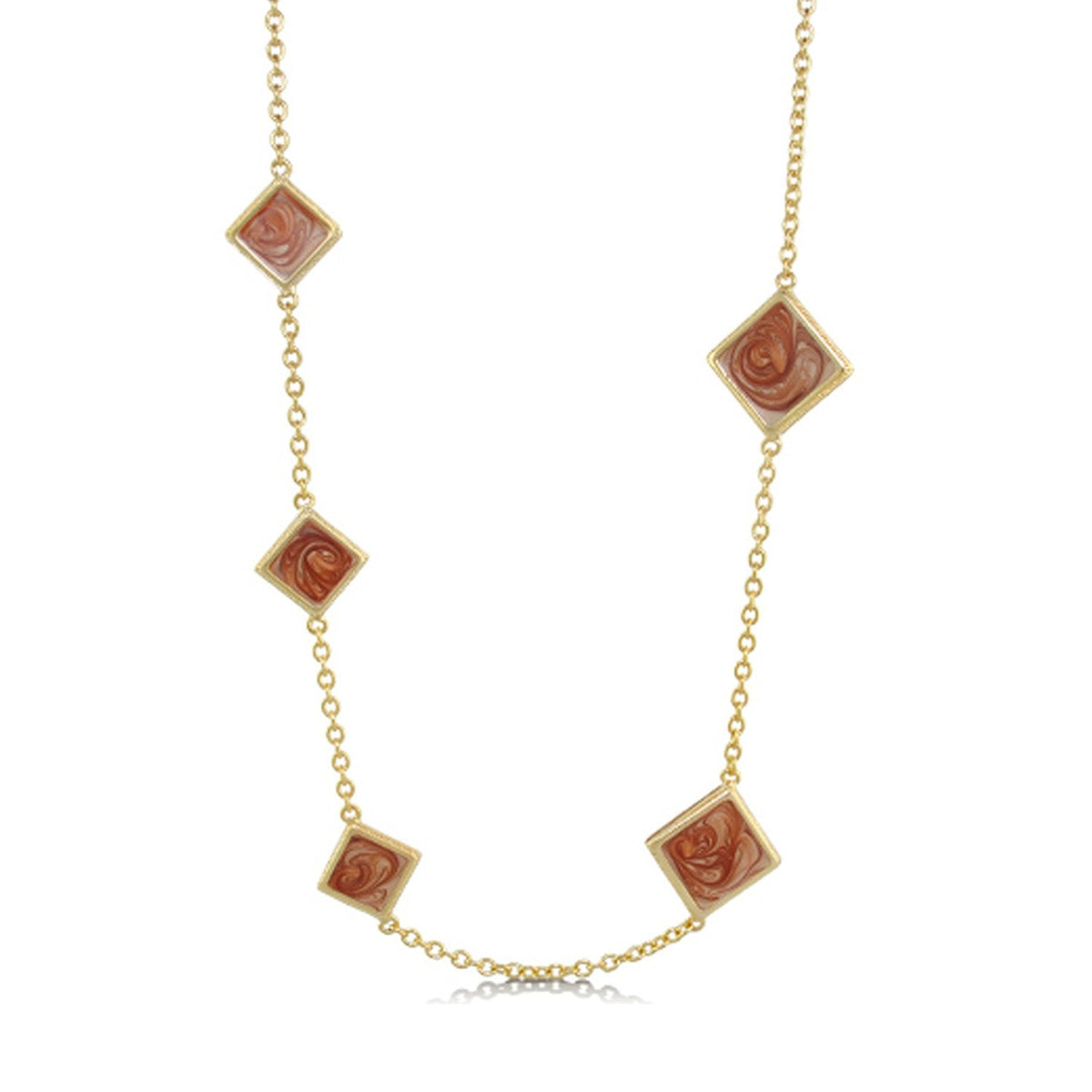 Sea Diamonds Necklace by Lauren G Adams, gold chain with square pink marbled gemstone stations on Tampa Home & Garden Store