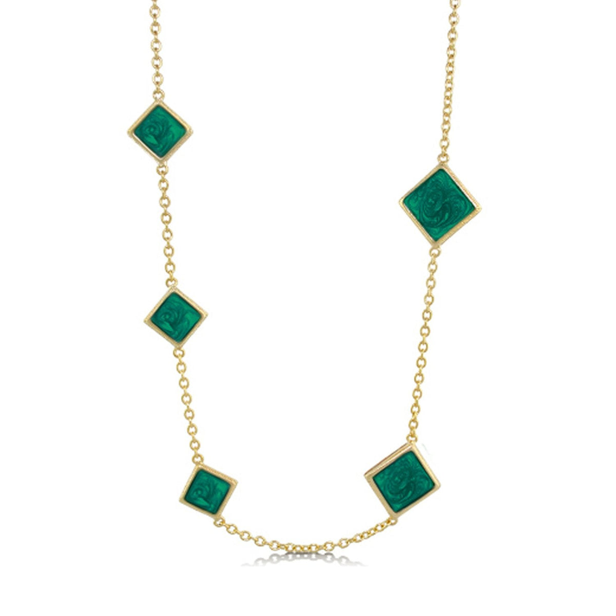 Sea Diamonds Necklace by Lauren G Adams, gold-tone chain with emerald-green square stations on Tampa Home & Garden Store