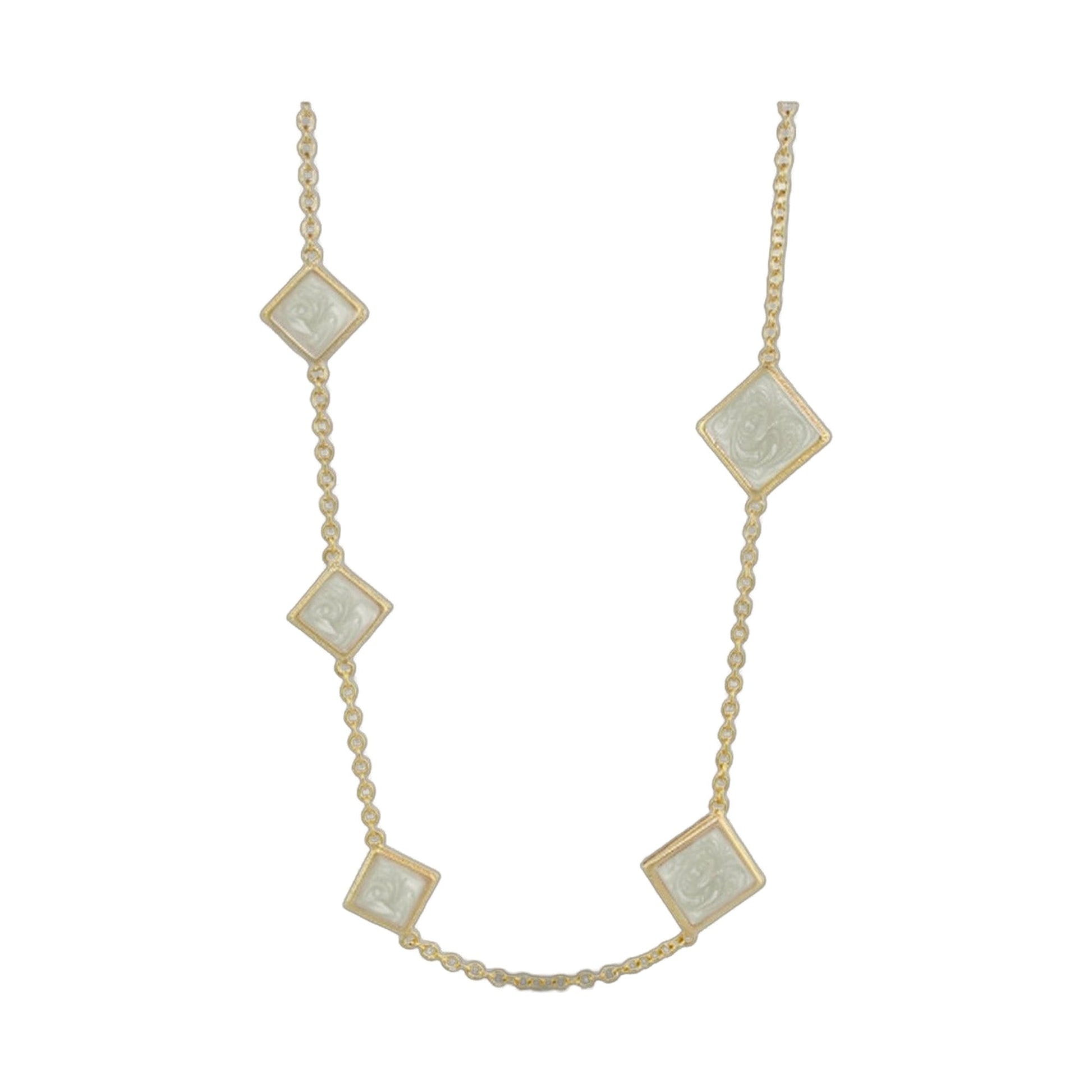 Sea Diamonds Necklace by Lauren G Adams; gold chain with square mother-of-pearl pendants on Tampa Home & Garden Store