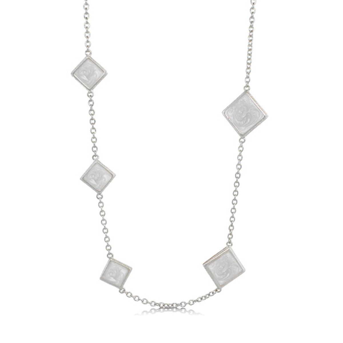 Sea Diamonds Necklace by Lauren G Adams, silver chain with square marbled white pendants on Tampa Home & Garden Store