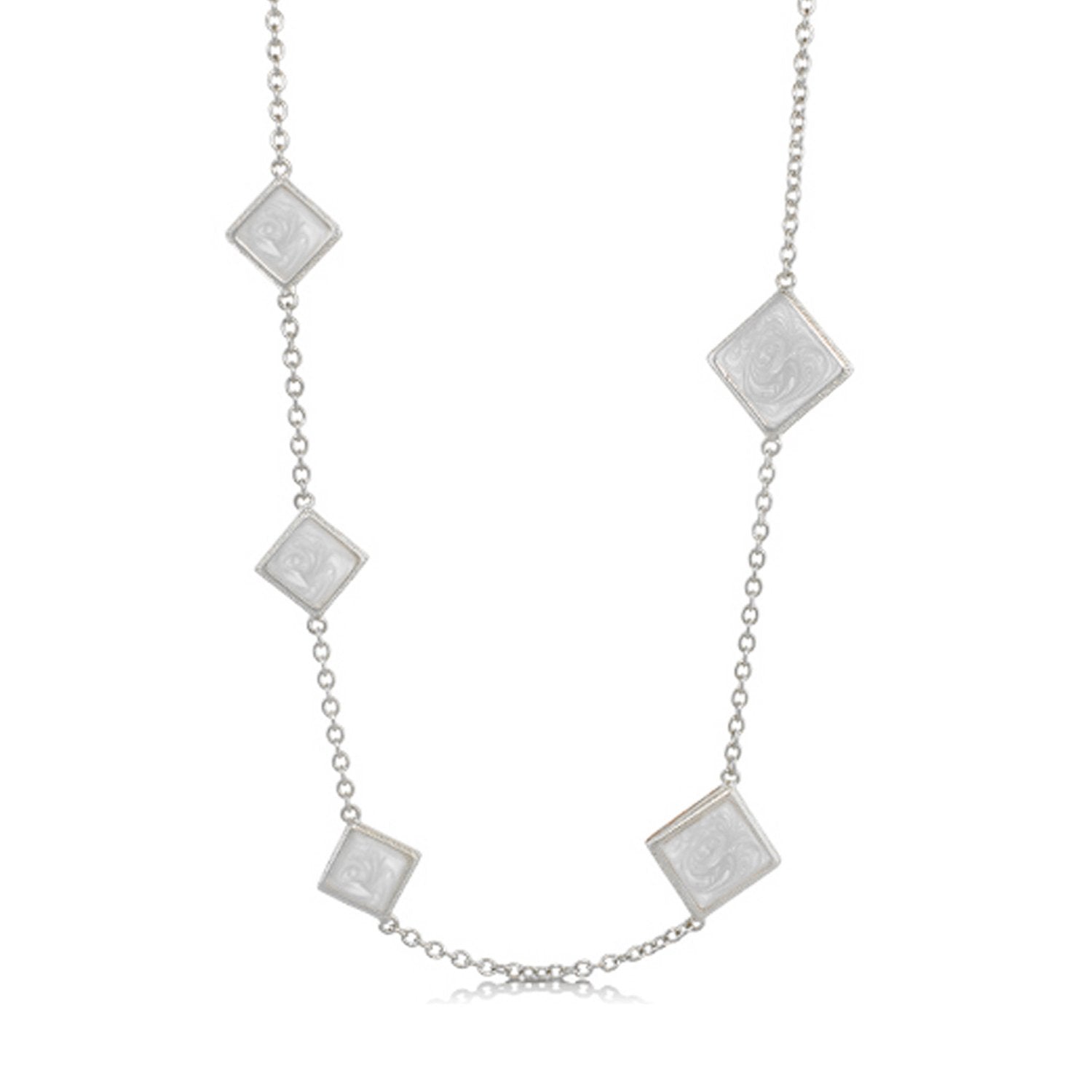 Sea Diamonds Necklace by Lauren G Adams, silver chain with square marbled white pendants on Tampa Home & Garden Store
