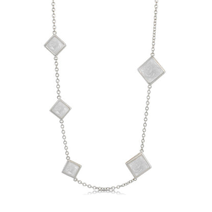 Sea Diamonds Necklace by Lauren G Adams, silver chain with square marbled white pendants on Tampa Home & Garden Store