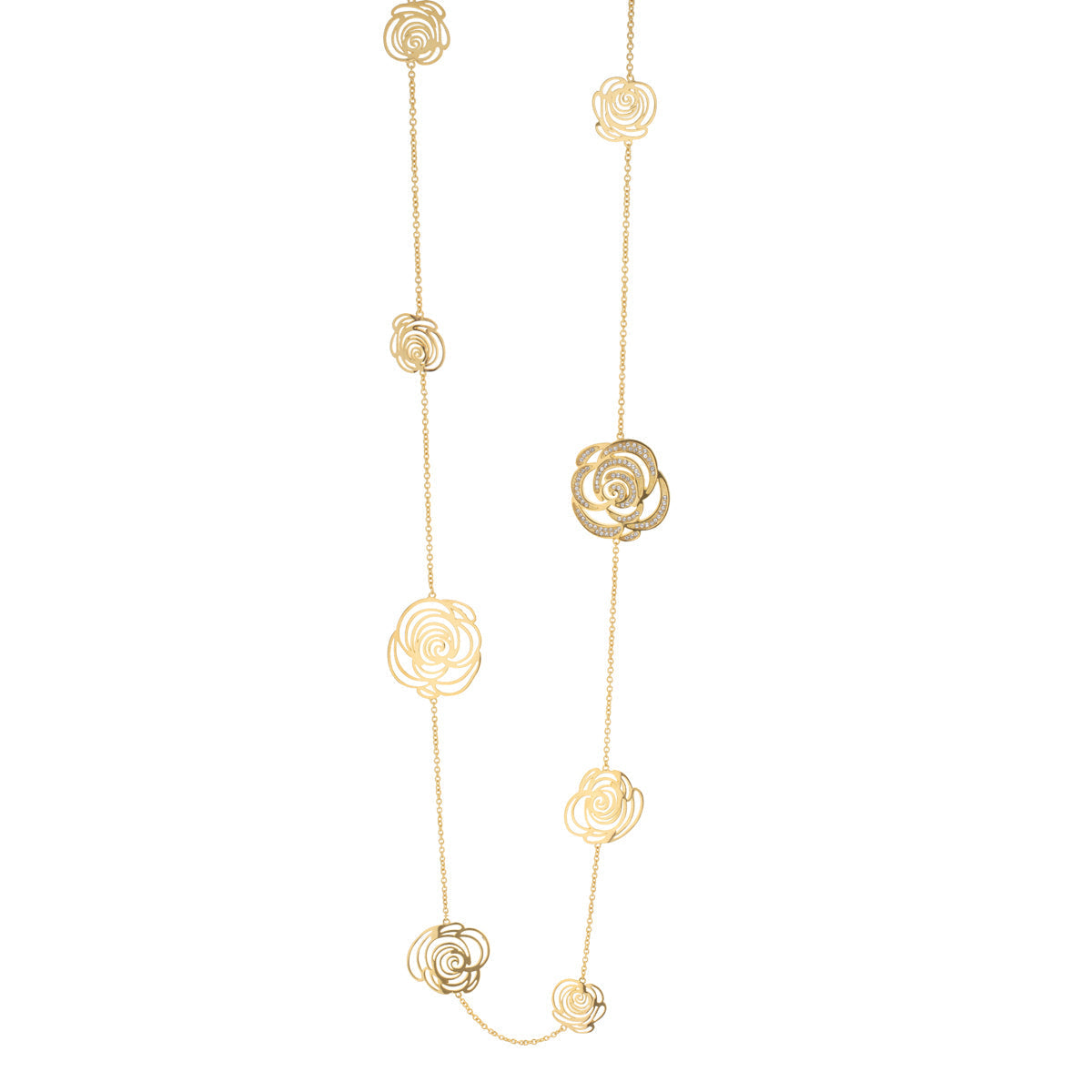 Rose Garden Necklace gold-tone with rose charms along a fine chain crystal center rose on Tampa Home & Garden Store