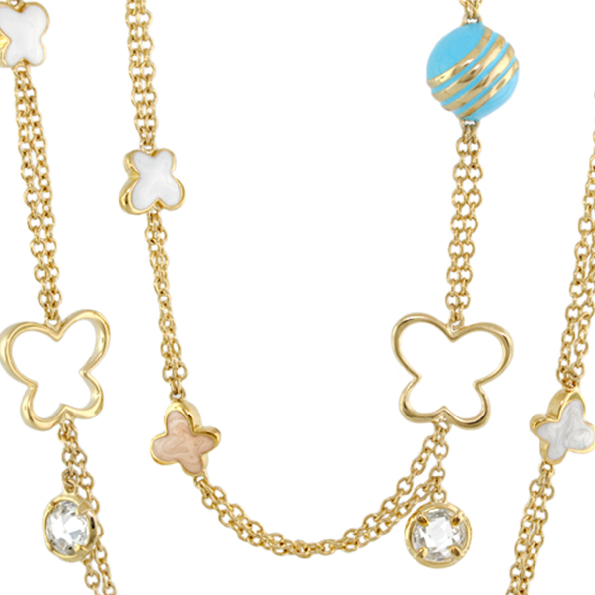 You Neek Long Necklace by Lauren G Adams chain with floral charms and turquoise bead on Tampa Home & Garden Store