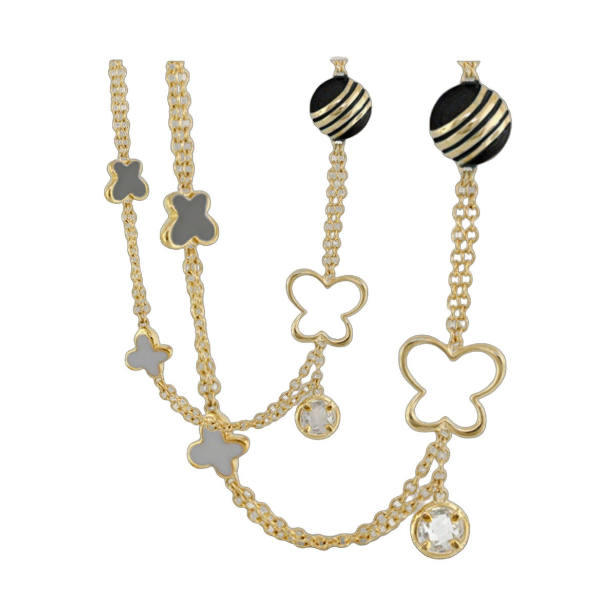 Lauren G Adams You Neek Long Necklace set gold-tone layered chains with grey enamel clover charms on Tampa Home & Garden Store