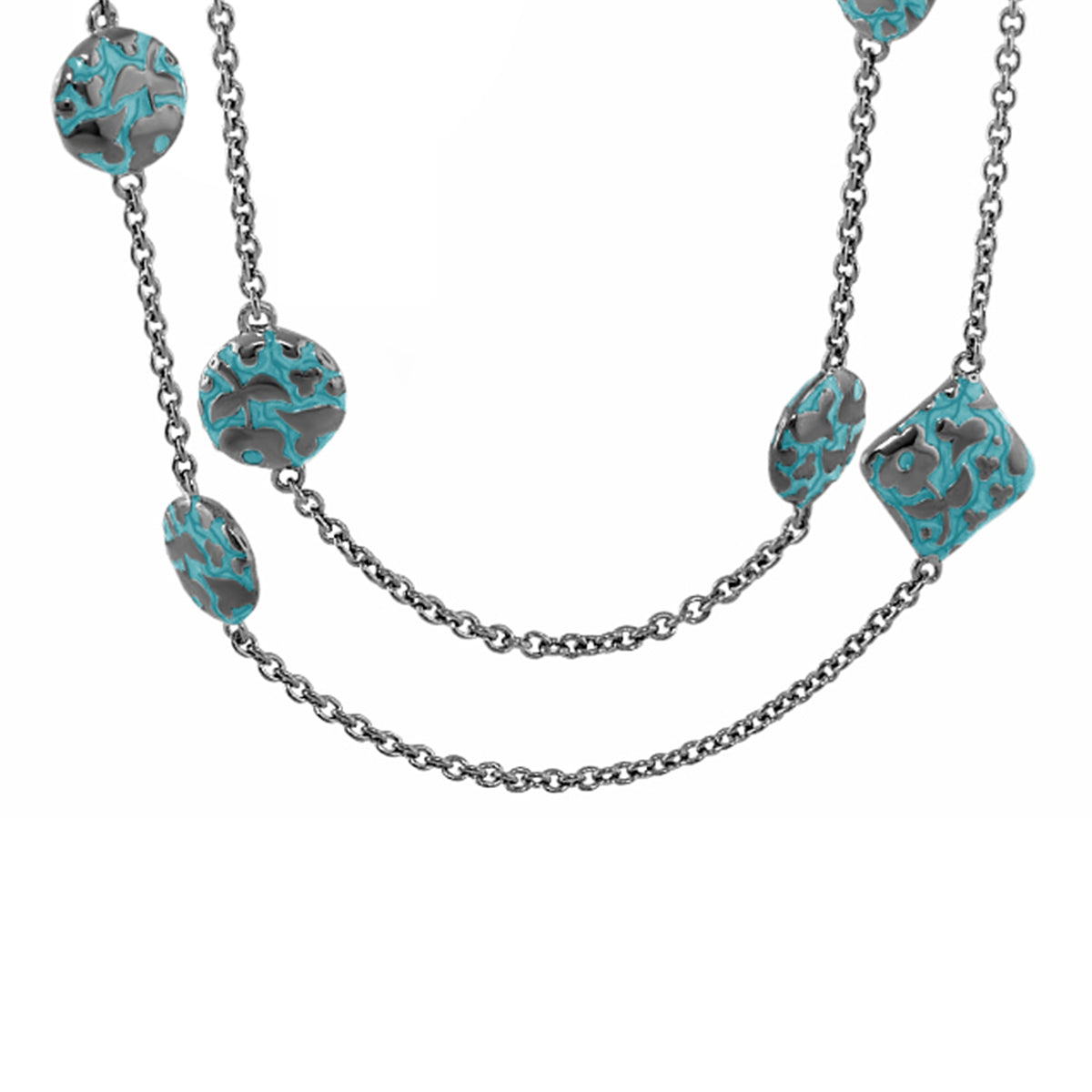 Flowers by Orly Necklace turquoise camo-pattern beads on silver chain long necklace on Tampa Home & Garden Store