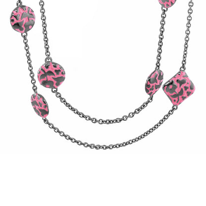 Flowers by Orly Long Necklace with pink gray floral beads on double silver chains on Tampa Home & Garden Store