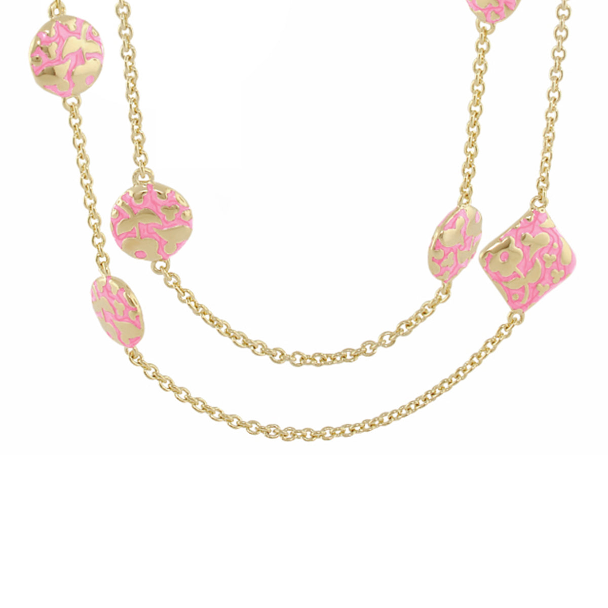 Flowers by Orly Necklace long gold-tone chain with pink and gold floral charms Lauren Adams on Tampa Home & Garden Store