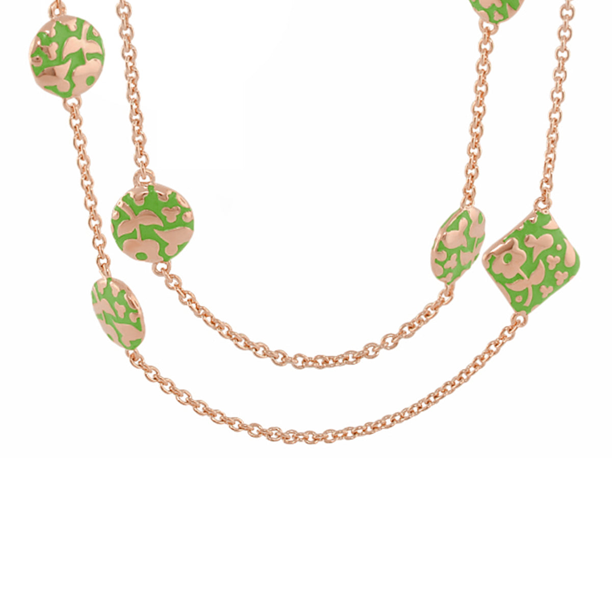 Flowers by Orly Necklace long necklace with green floral enamel beads on rose gold chain on Tampa Home & Garden Store
