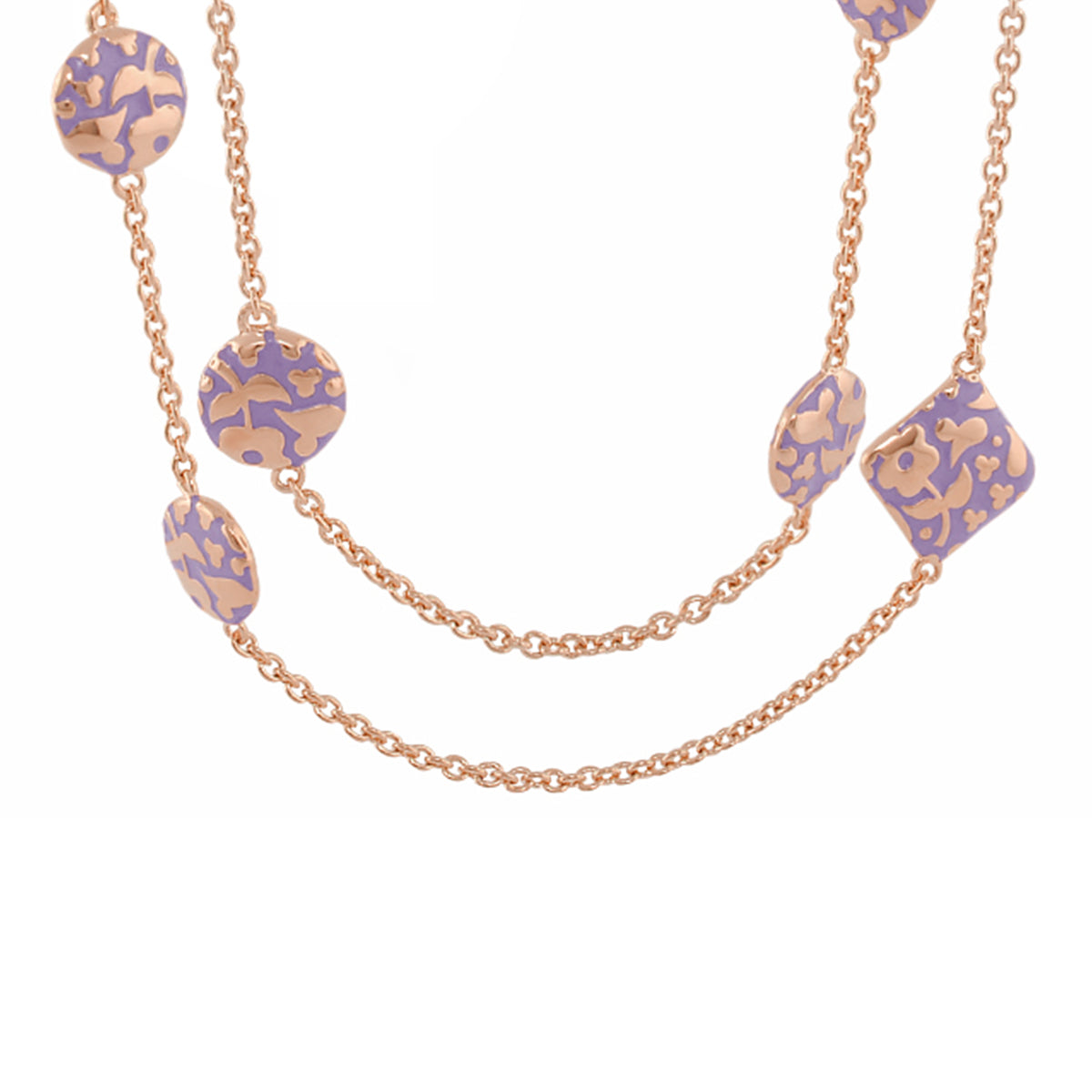 Flowers by Orly Necklace with purple enamel floral discs on rose-gold chain by Lauren G Adams on Tampa Home & Garden Store
