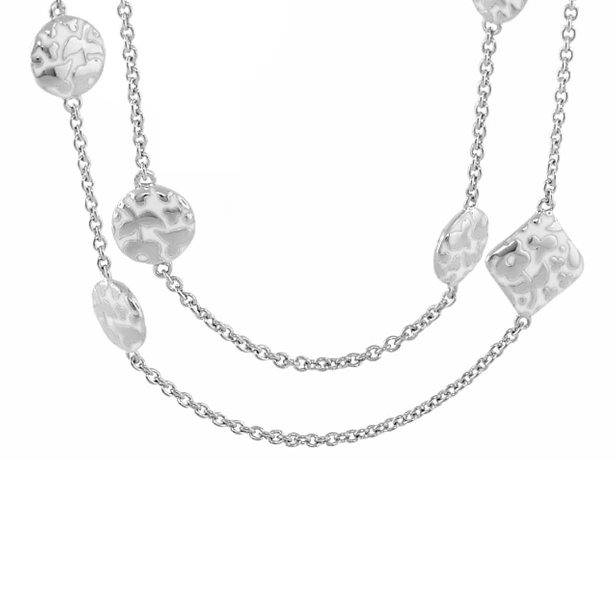 Flowers by Orly long necklace featuring hammered silver discs and chain by Lauren G Adams on Tampa Home & Garden Store