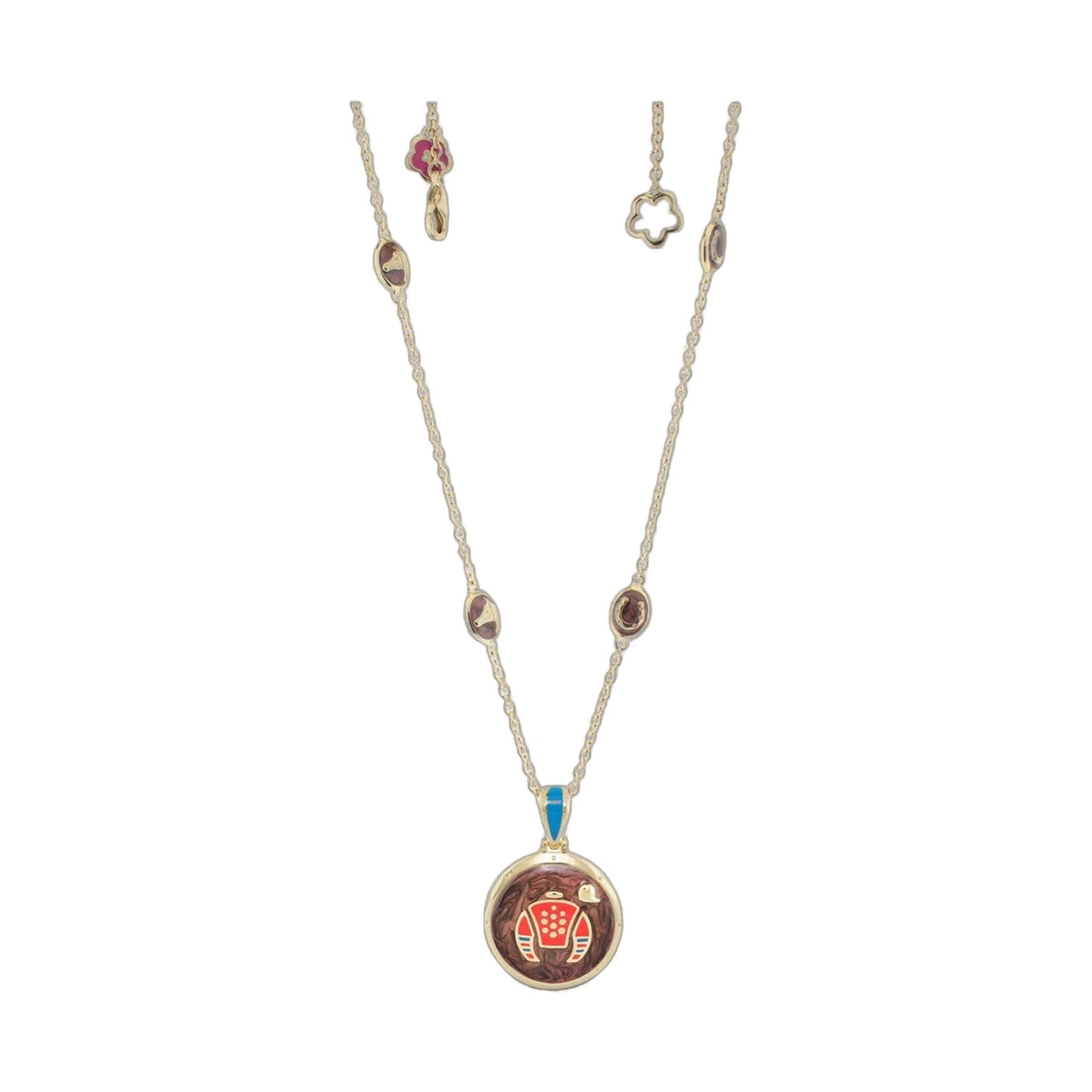 Equestrian enamel short necklace by Lauren G Adams with red dot silks charms on gold-tone chain on Tampa Home & Garden Store