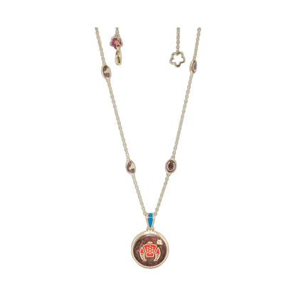 Equestrian enamel short necklace by Lauren G Adams with red dot silks charms on gold-tone chain on Tampa Home & Garden Store