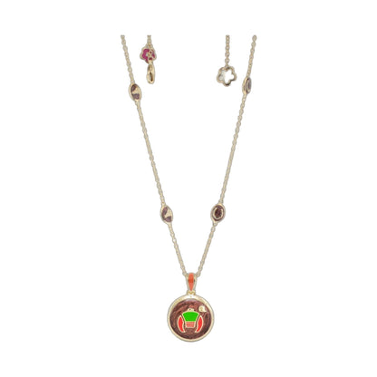 Equestrian enamel necklace with gold chain and green & red silks pendants on Tampa Home & Garden Store