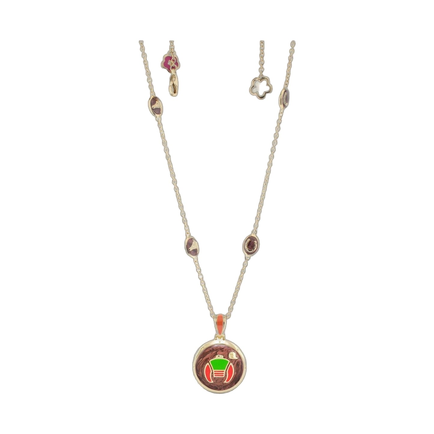 Equestrian enamel necklace by Lauren G Adams; gold-tone necklace with green enamel charms on Tampa Home & Garden Store