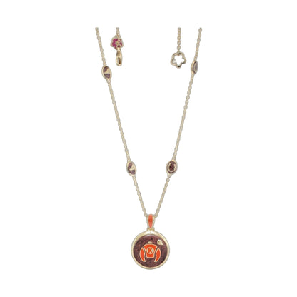 Equestrian enamel necklace by Lauren G Adams in orange silks with gold chain charms on Tampa Home & Garden Store