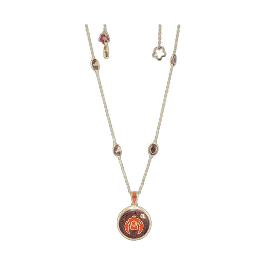 Equestrian enamel necklace by Lauren G Adams in orange silks with gold chain charms on Tampa Home & Garden Store