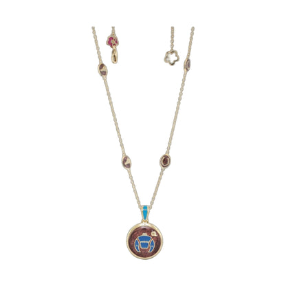 Equestrian enamel necklace by Lauren G Adams with pink and blue enamel charms on gold chain on Tampa Home & Garden Store