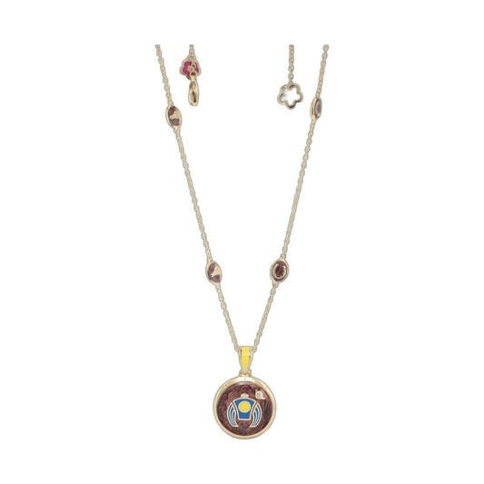 Equestrian enamel necklace by Lauren G Adams with gold disc pendants and pink accents on Tampa Home & Garden Store