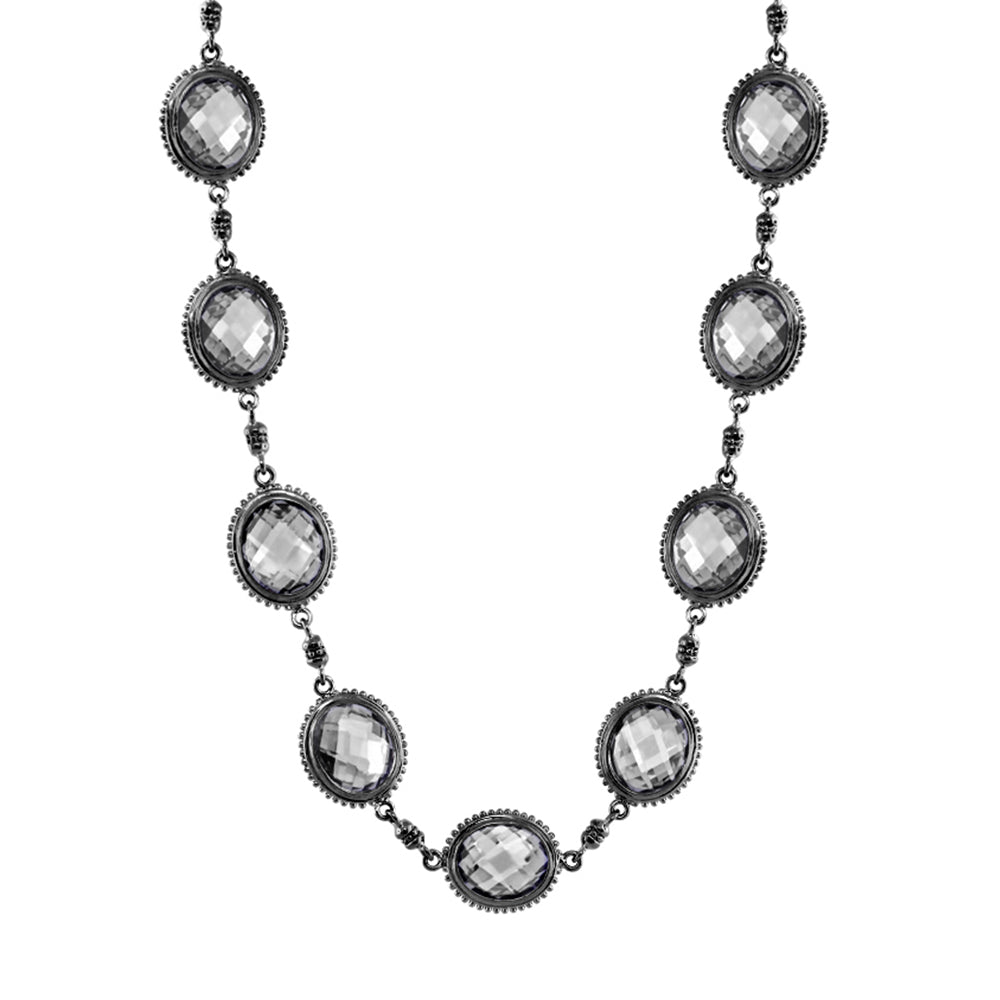 Fresh Fantasy Short Necklace with oval gray faceted stones in silver-tone settings by Lauren G Adams on Tampa Home & Garden Store