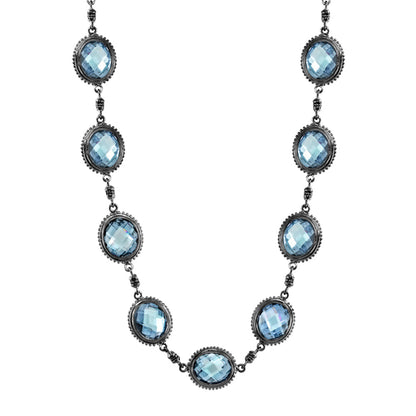 Fresh Fantasy Necklace by Lauren G Adams with blue oval crystal charms on gunmetal chain on Tampa Home & Garden Store