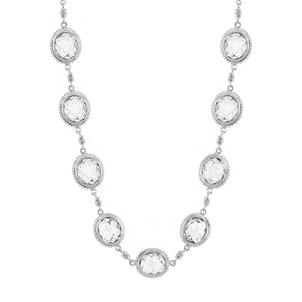 Fresh Fantasy Necklace by Lauren G Adams, silver short necklace with oval crystal settings on Tampa Home & Garden Store