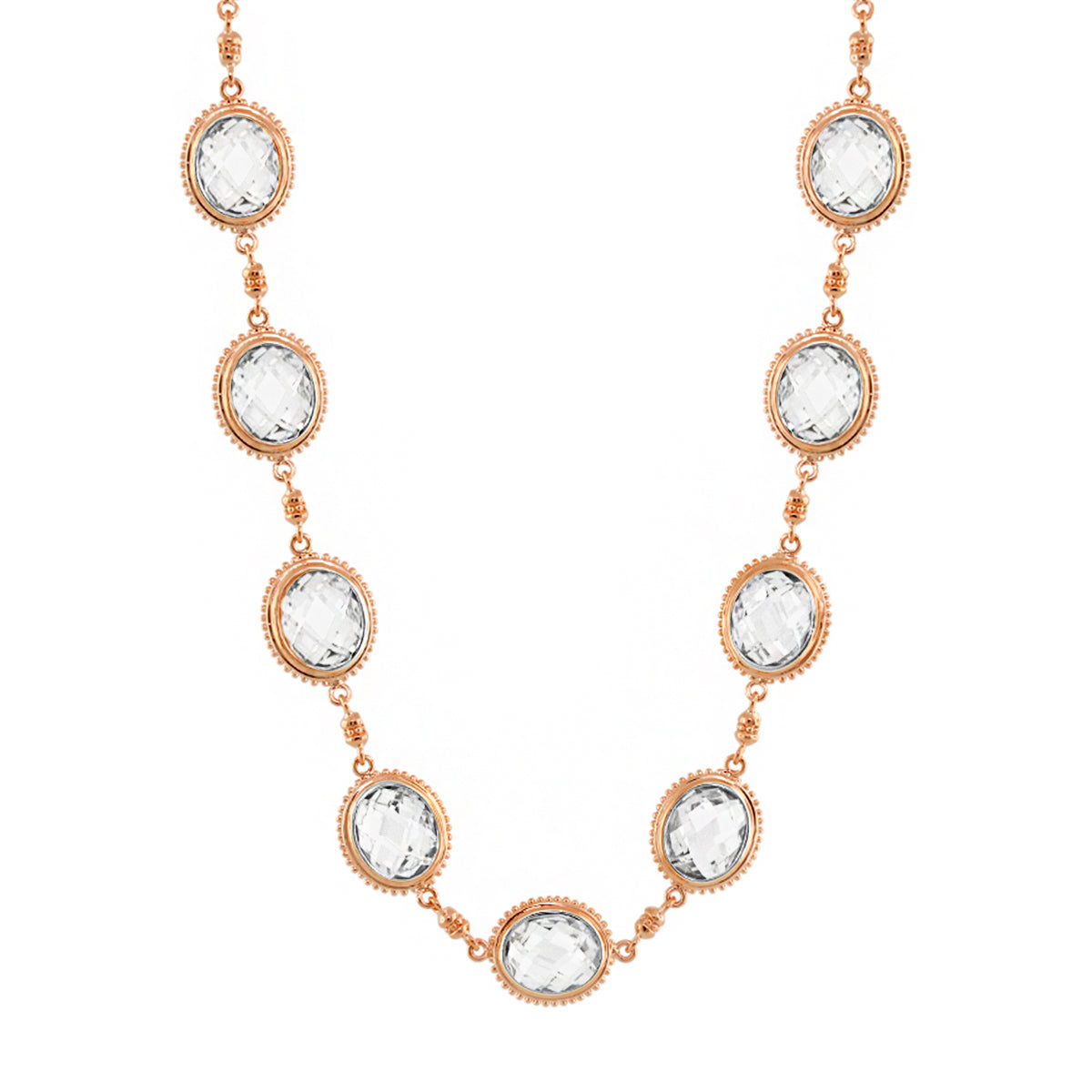 Fresh Fantasy Necklace, short rose-gold tone chain with faceted oval crystal beads on Tampa Home & Garden Store