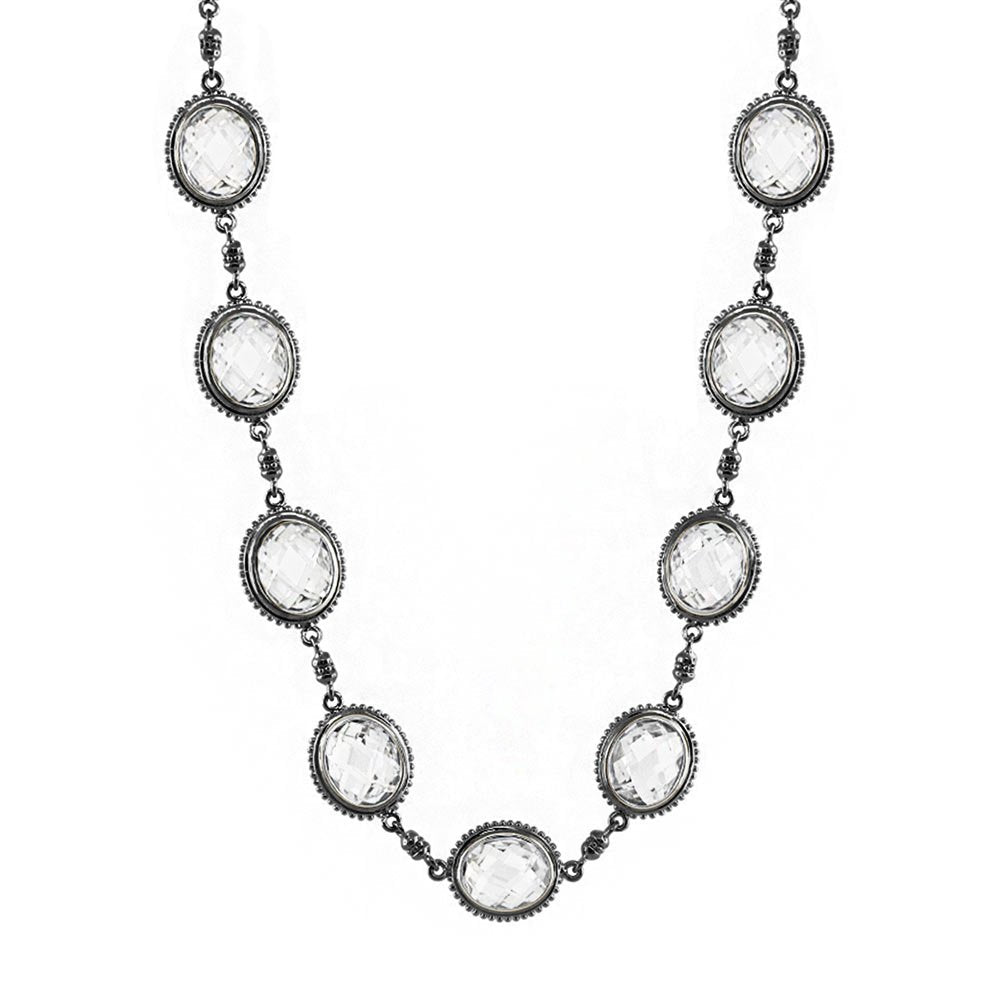 Fresh Fantasy Necklace by Lauren G Adams, silver-tone necklace with clear faceted oval crystals on Tampa Home & Garden Store