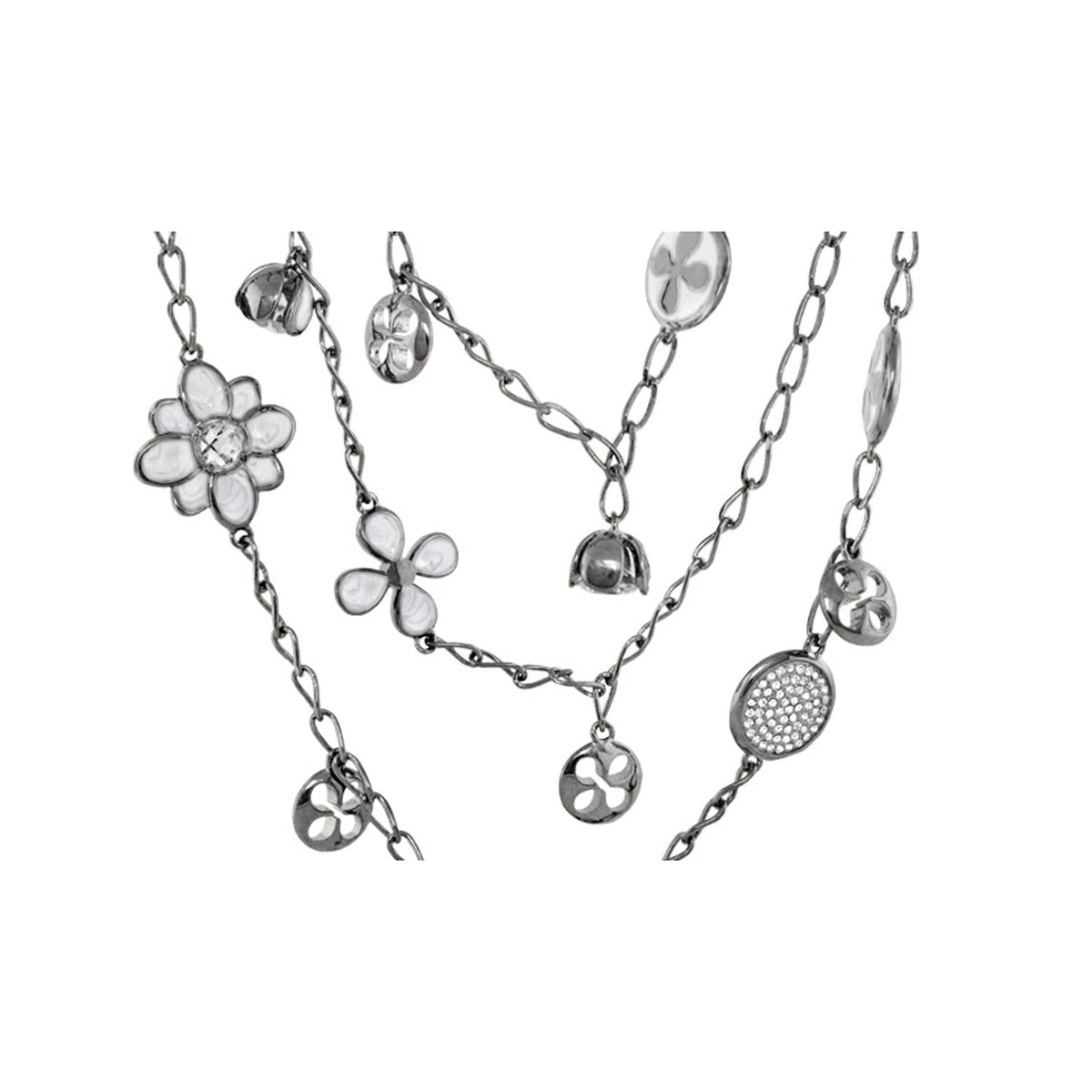Beautiful Blossom Multi Chain Necklace by Lauren G Adams, silver with floral and clover charms on Tampa Home & Garden Store