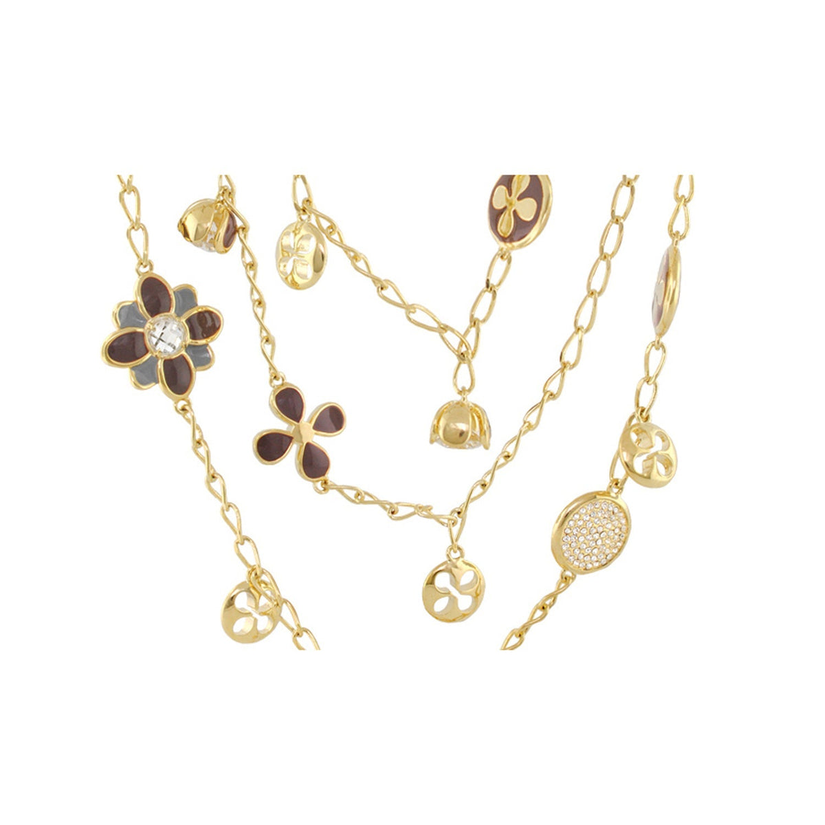 Beautiful Blossom Multi Chain Necklace gold-tone with enamel flower charms and crystal accents on Tampa Home & Garden Store